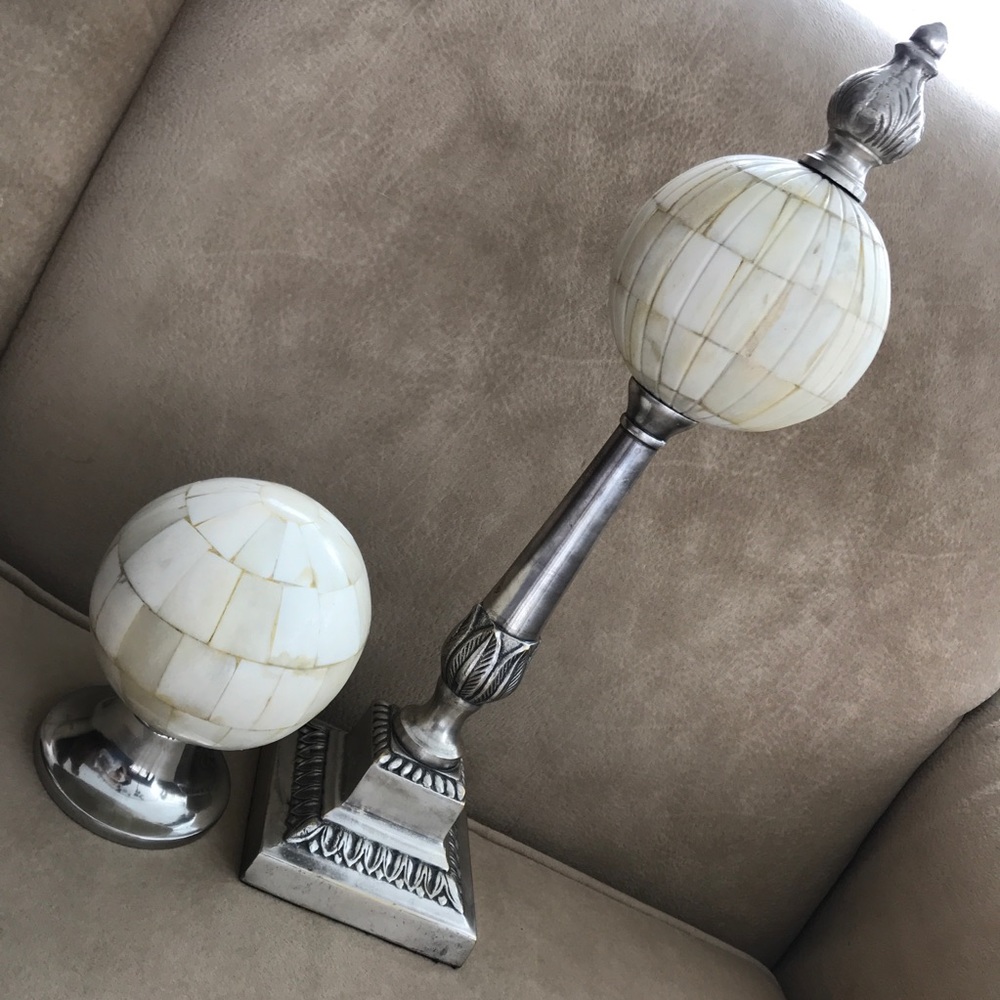 Pair of Decorative orbs w/silver pedestals-India